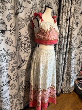 Rachel Zoe Cream and Pink Floral Maxi Skirt and top